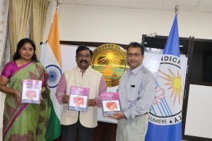Vice-Chancellor Prof. P. Prakash Babu congratulated Prof. Ampasala Dinakara Rao and Dr. V. Amouda from the Department of Bioinformatics, Pondicherry University for their valuable contribution in editing the book titled “Artificial Intelligence in Gastrointestinal Cancers”, a volume in the series Novel Approaches to Overcome Cancer Resistance to Conventional Therapies, published by Elsevier.